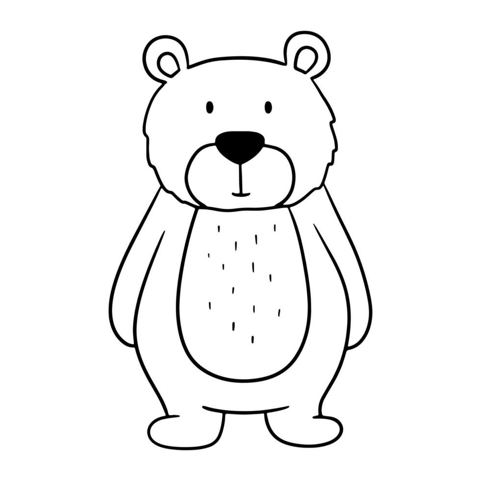 fofa linha engraçado urso. mão desenhado personagem floresta animal isolado em branco fundo. bosque esboço ilustração para coloração livro vetor