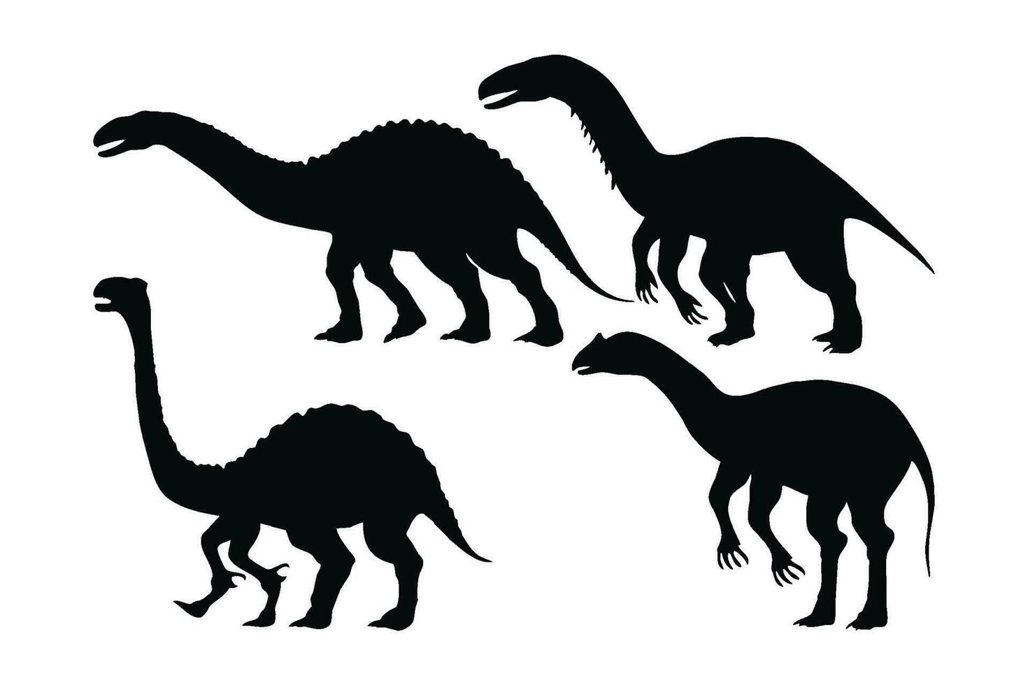 dinossauro silhueta vetor coleção em uma branco fundo. lindo grande dinossauros para crianças silhueta conjunto Projeto. carnívoro dinossauro de pé, Preto e branco silhueta vetor pacote.