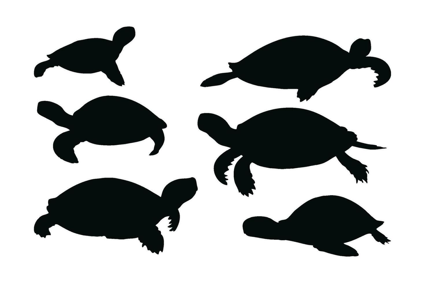 tartaruga rastejando dentro diferente posições, silhueta conjunto vetor. adulto tartaruga silhueta coleção em uma branco fundo. lindo mar criaturas gostar tartarugas e tartarugas cheio corpo silhueta Pacotes vetor
