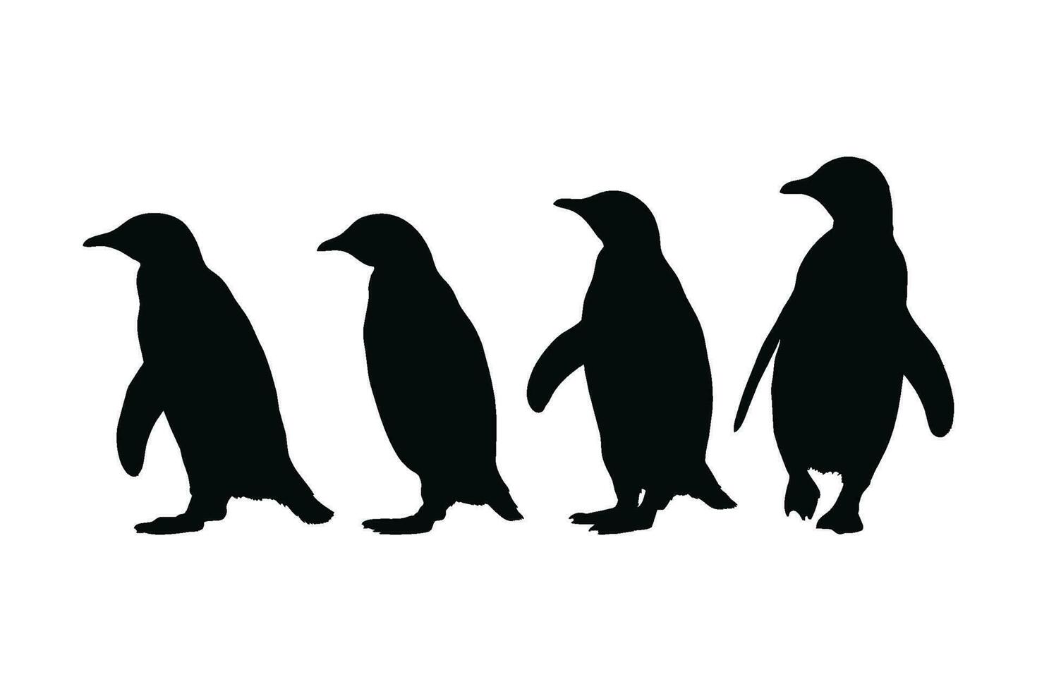 pinguim cheio corpo silhueta coleção. selvagem sem vôo pássaro silhueta agrupar Projeto. herbívoro pinguins em pé silhueta conjunto em uma branco fundo. fofa pinguim em pé dentro diferente posições vetor