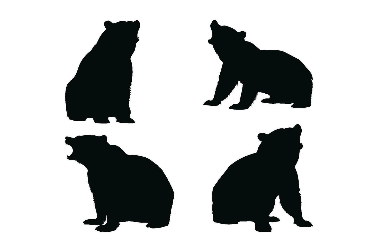 carnívoro Urso em pé e sentado, Preto e branco silhueta vetor pacote. Urso silhueta vetor coleção em uma branco fundo. lindo grande Urso rugindo em a animais selvagens silhueta conjunto Projeto