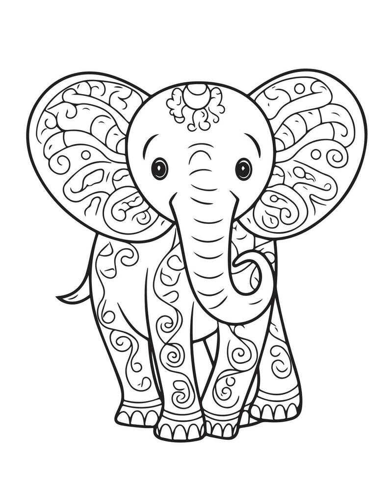 coloração página do desenho animado bebê elefante vetor ilustração para coloração livro, mão desenhado vetor coloração página do desenho animado bebê elefante. coloração página para crianças e adultos.