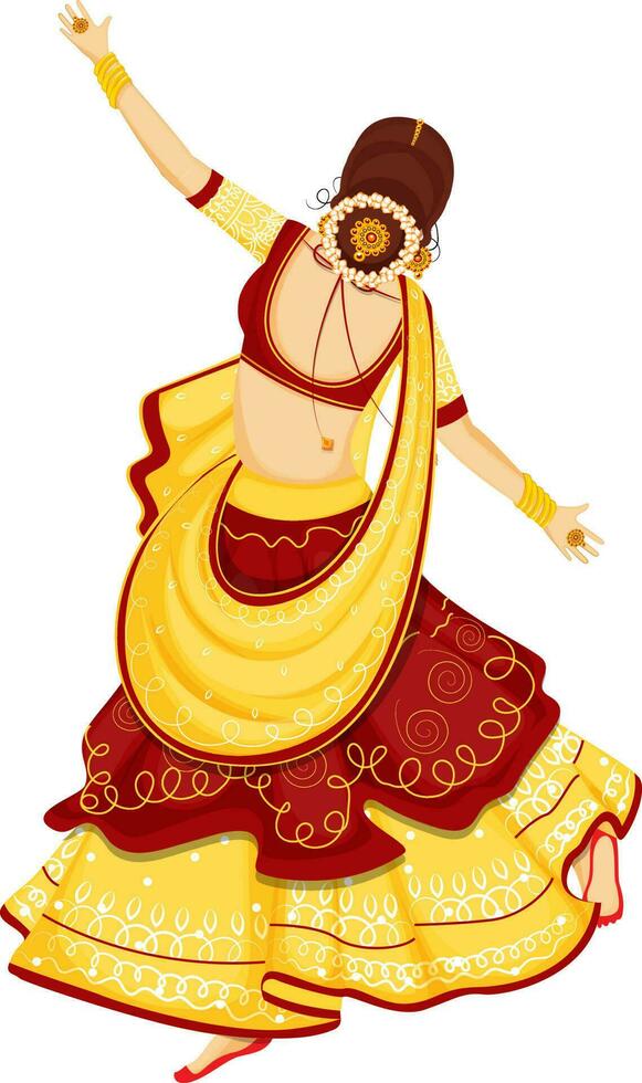 costas Visão do indiano mulher vestindo tradicional vestir dentro dançando pose. vetor