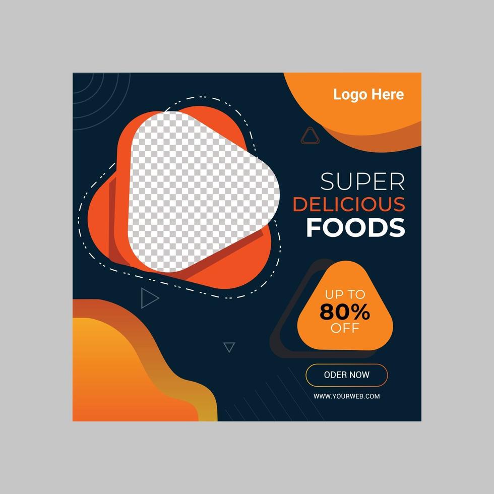 mídia social pós-banner modelo de design para restaurante de comida vetor
