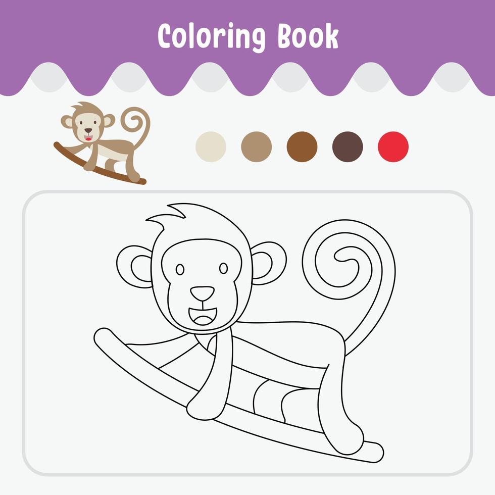 livro para colorir de planilha de tema animal bonito para ilustração vetorial de educação - macaco vetor