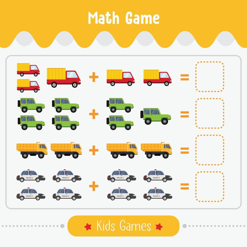 jogo de matemática com imagens para crianças jogo de educação de nível fácil para atividades de planilha pré-escolar de crianças vetor