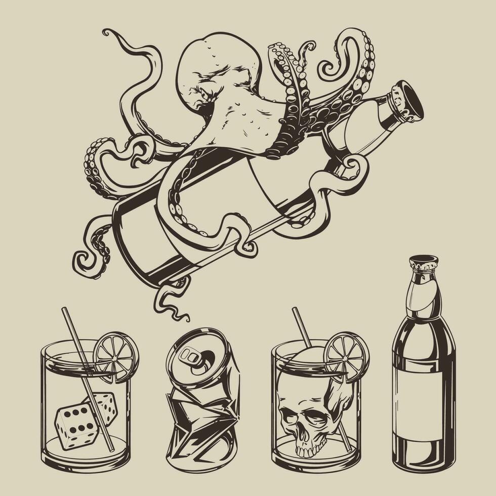 a conceito do uma conjunto do bebidas cardápio dentro mão desenhar estilo para impressão e Projeto. vetor ilustração.