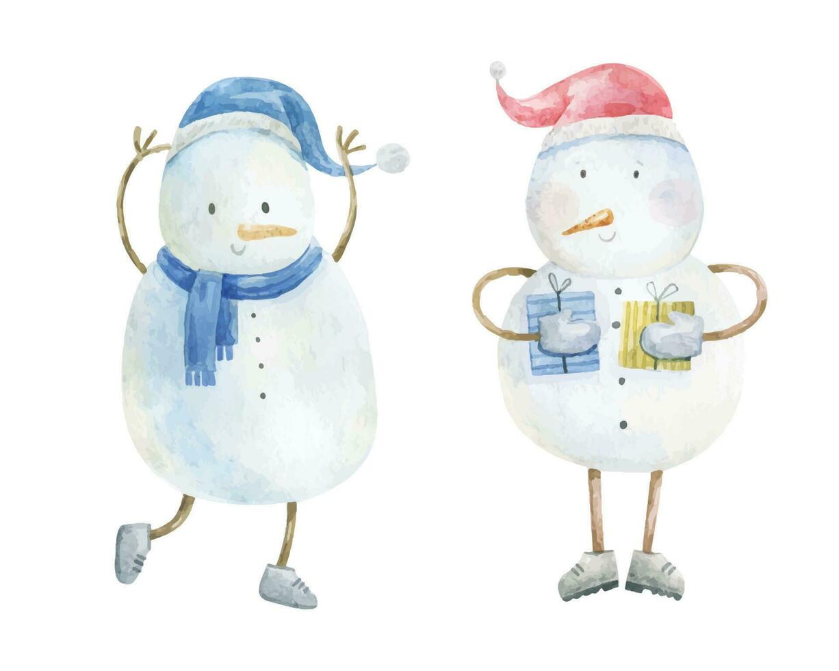 fofa boneco de neve, infantil mão pintado ilustração vetor