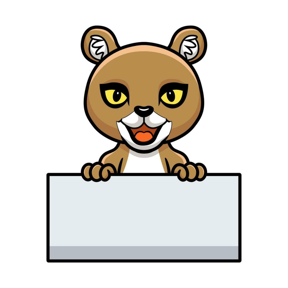 fofa pequeno Puma puma desenho animado segurando em branco placa vetor