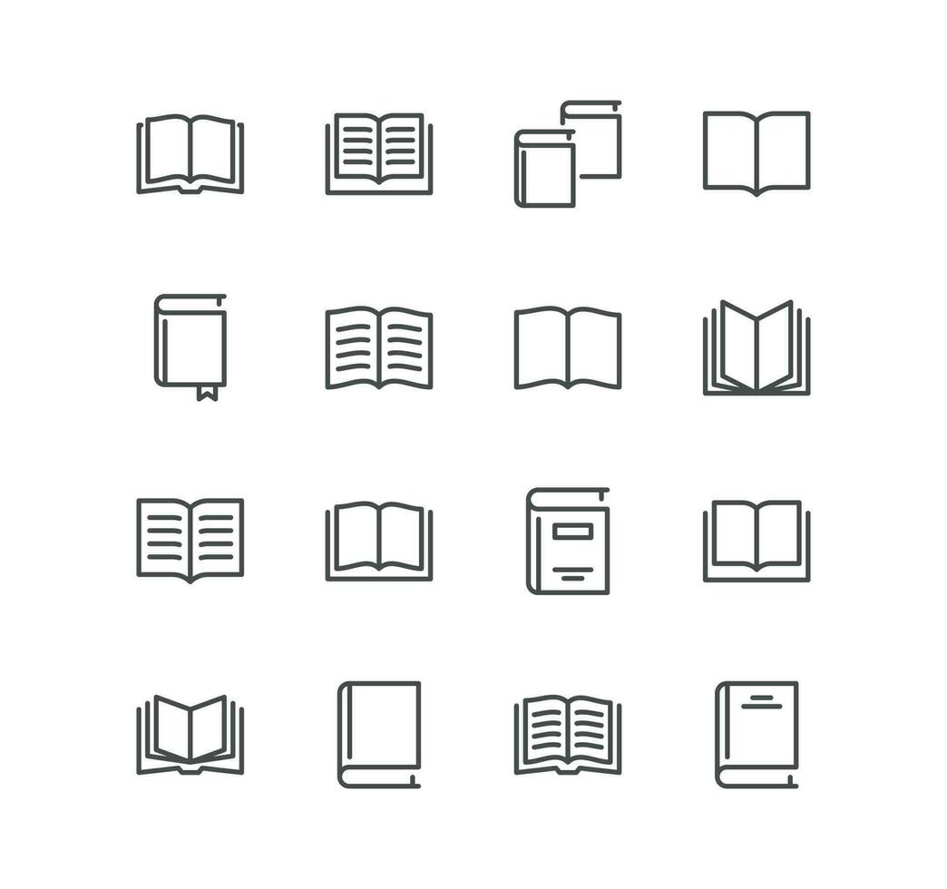 conjunto do livro relacionado ícones, organizador, aprendizado, leitor, diário, biblioteca, livro didático, Páginas, Educação e linear variedade vetores. vetor