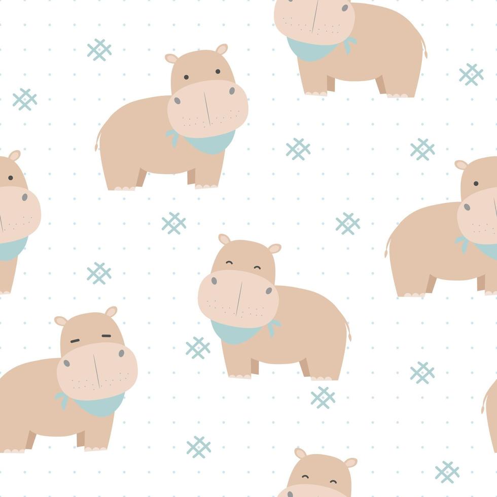 hipopótamo fofo cartoon doodle padrão sem emenda vetor