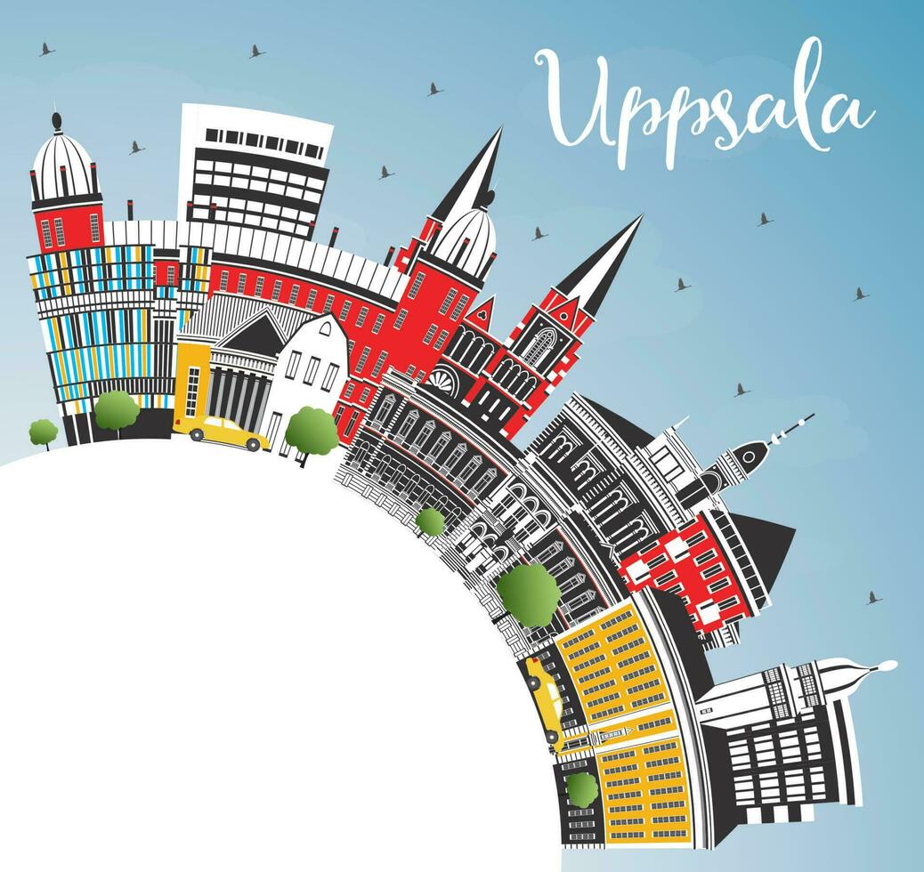 uppsala Suécia cidade Horizonte com cor edifícios, azul céu e cópia de espaço. vetor ilustração. uppsala paisagem urbana com pontos de referência.