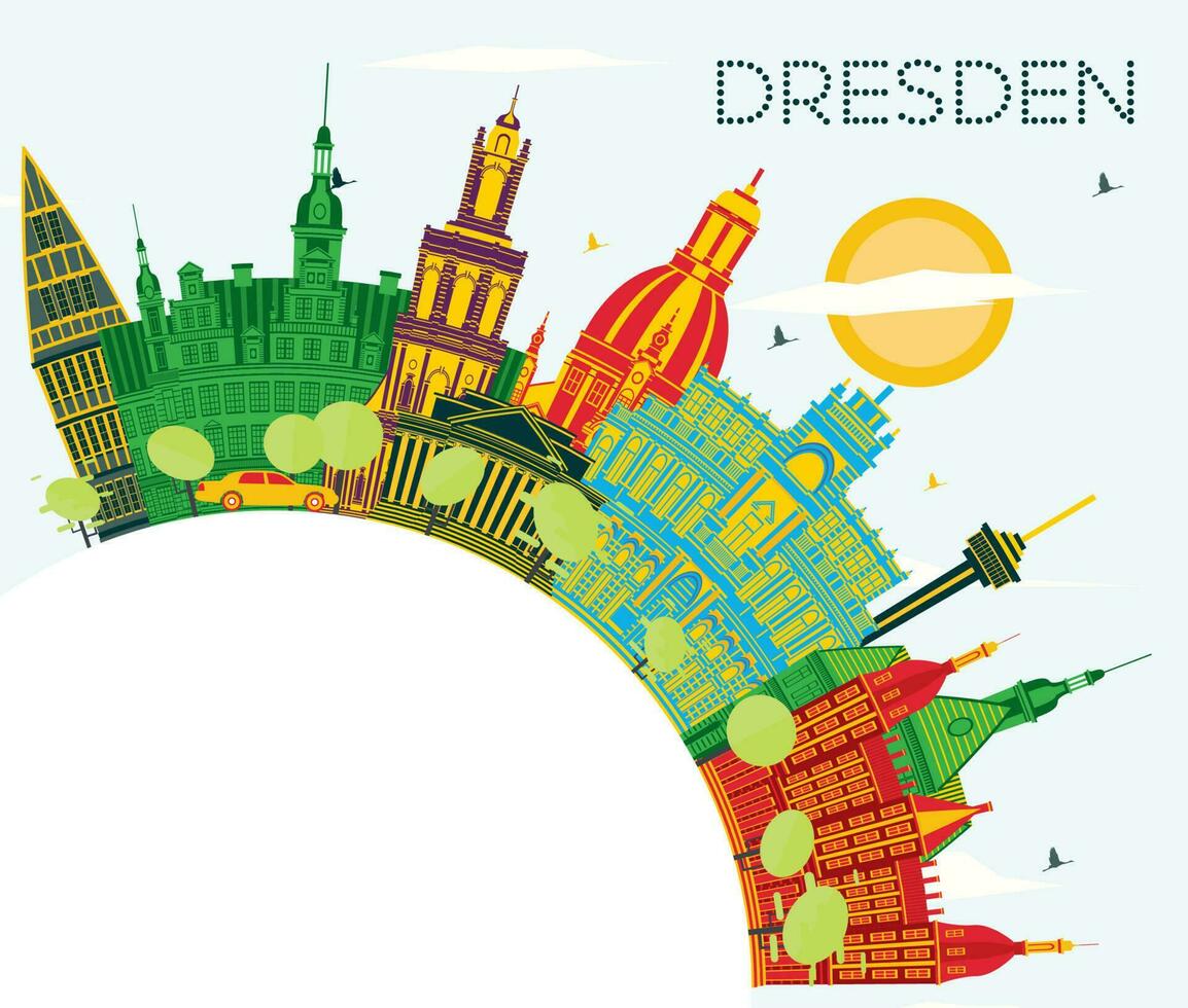 Dresden Alemanha cidade Horizonte com cor edifícios, azul céu e cópia de espaço. Dresden paisagem urbana com pontos de referência. vetor