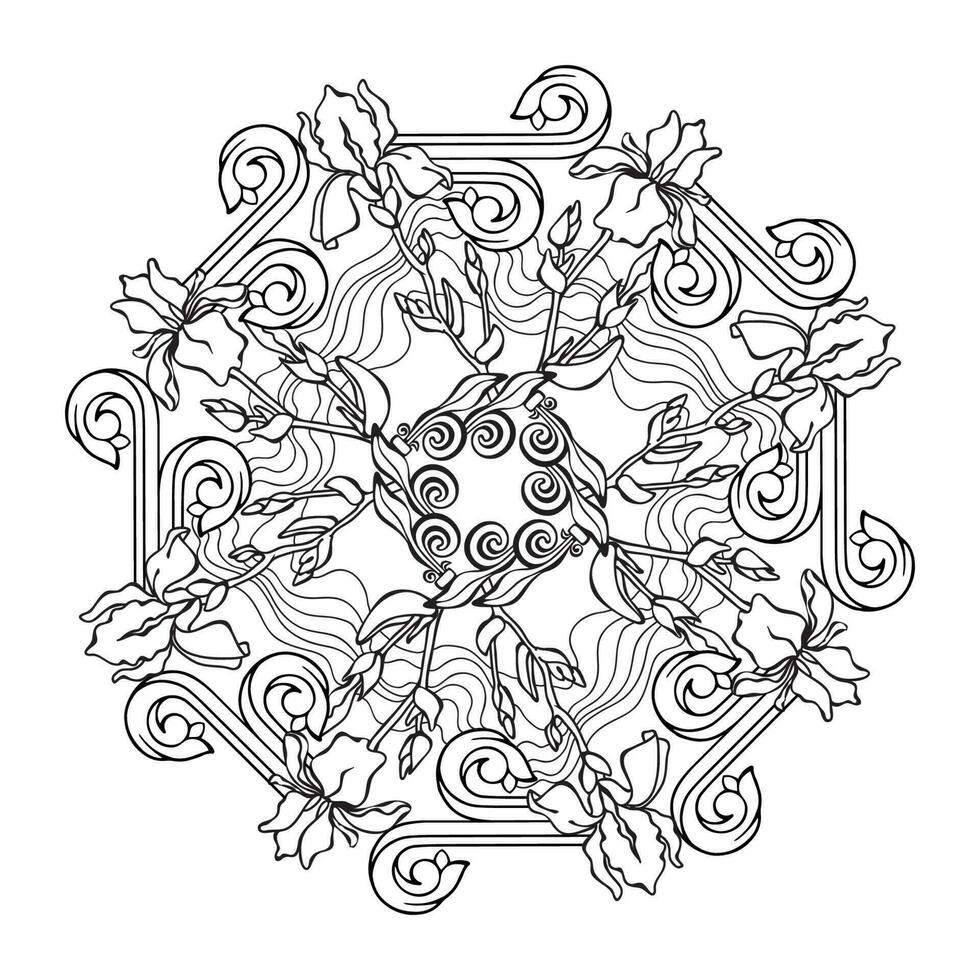 íris. floral mandala com tropical flores coloração página. vetor ilustração.