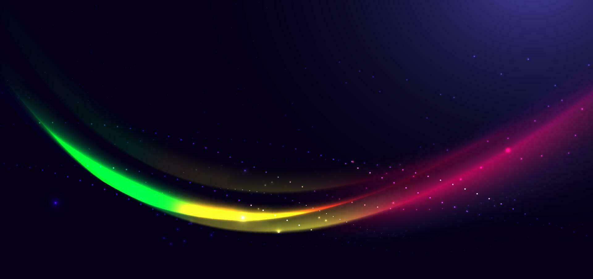abstrato tecnologia futurista curvado brilhando arco Iris em Sombrio azul fundo com ponto brilho. vetor
