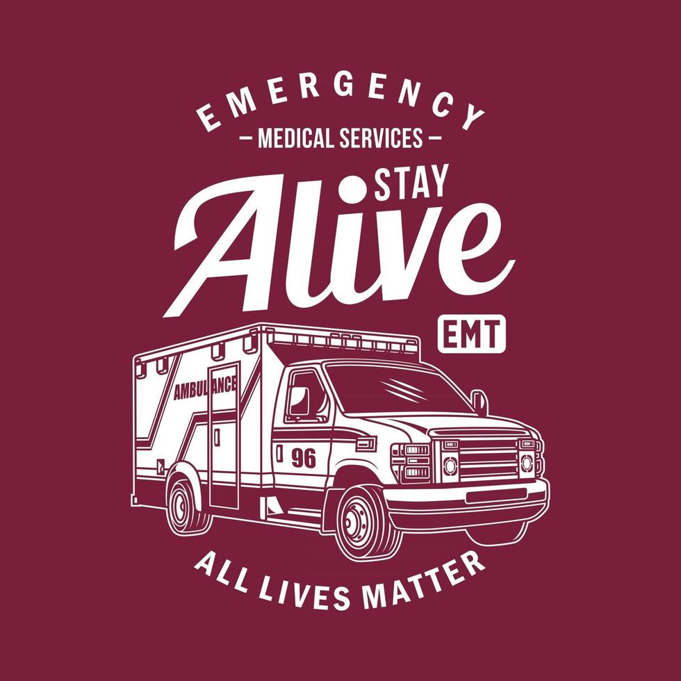 camiseta gráfica de van ambulância vetor