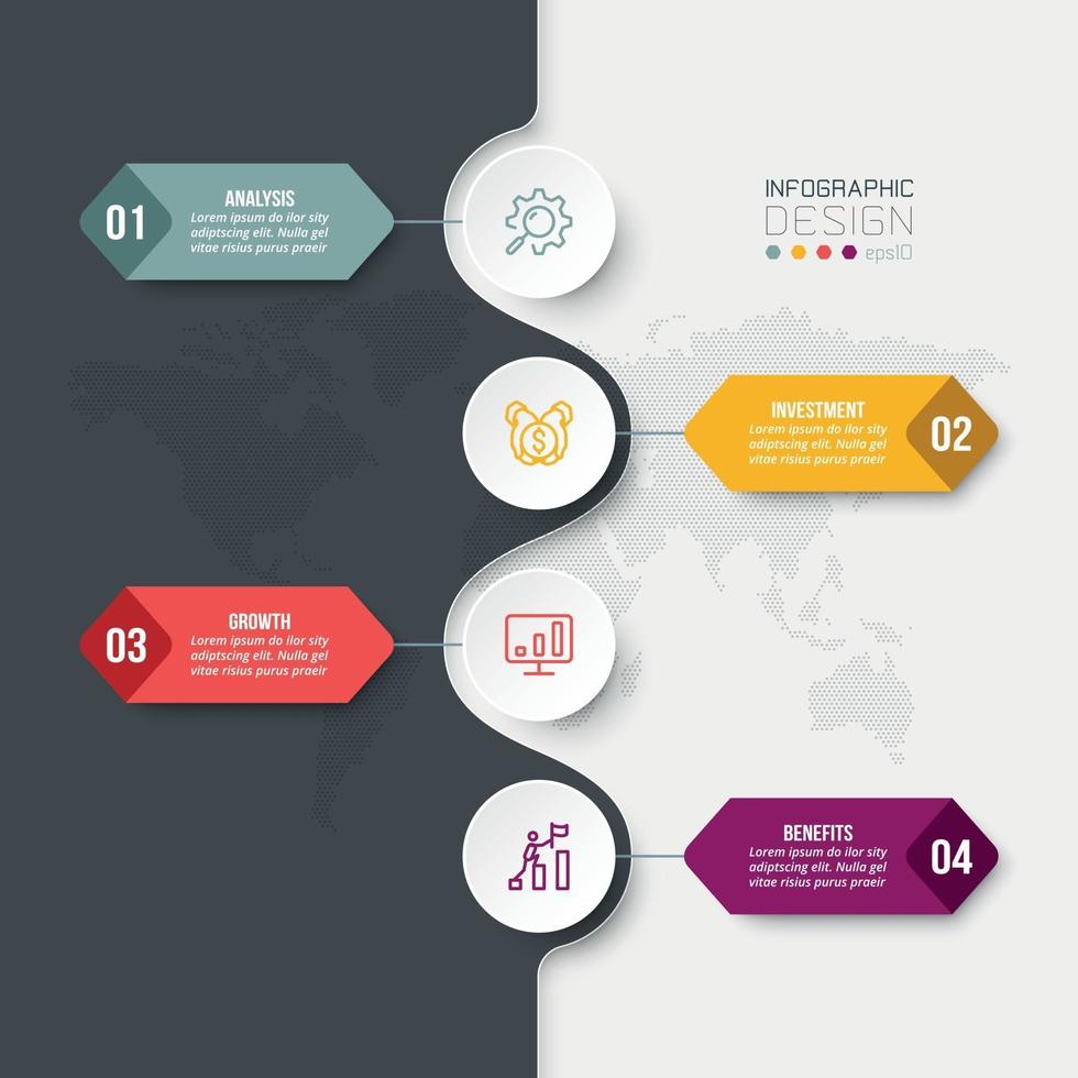 Modelo de infográfico de fluxo de trabalho de processo de 4 etapas vetor