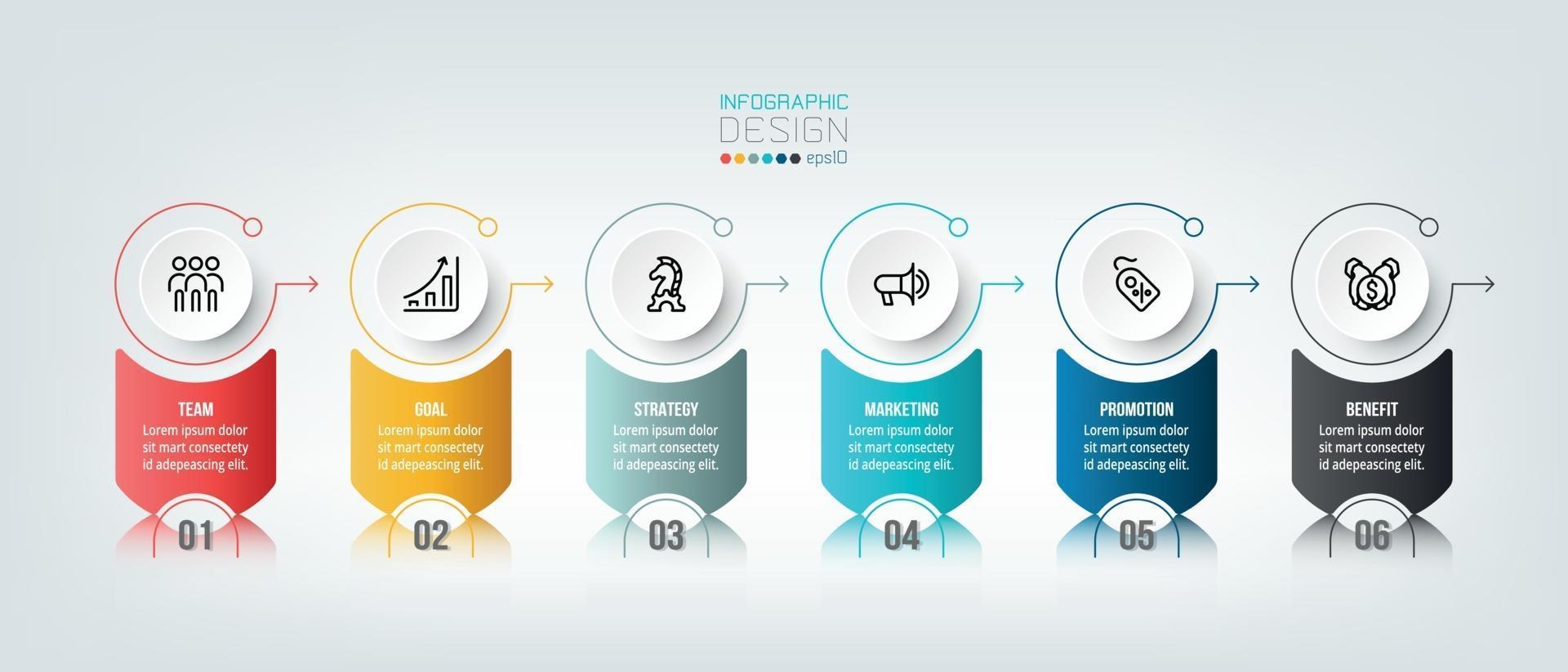 infográfico modelo de negócios com 6 etapas ou opções de design vetor