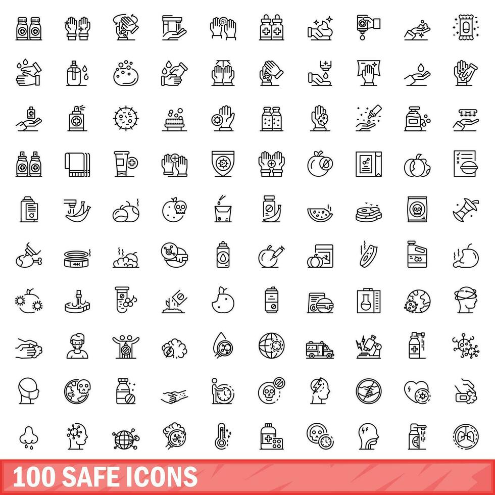 100 seguro ícones definir, esboço estilo vetor