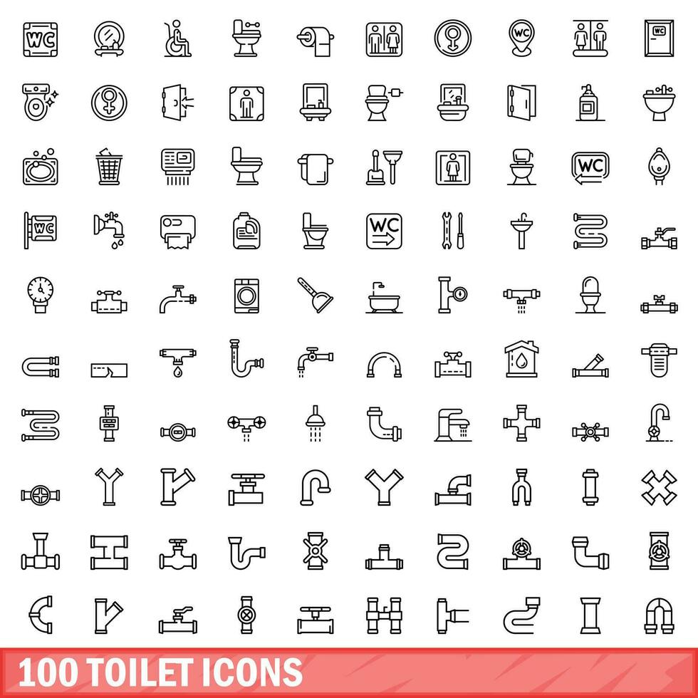 100 banheiro ícones definir, esboço estilo vetor