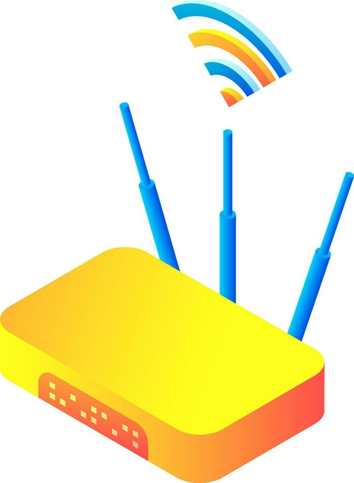 3d isométrico Wi-fi roteador ícone dentro azul, amarelo e laranja cor. vetor