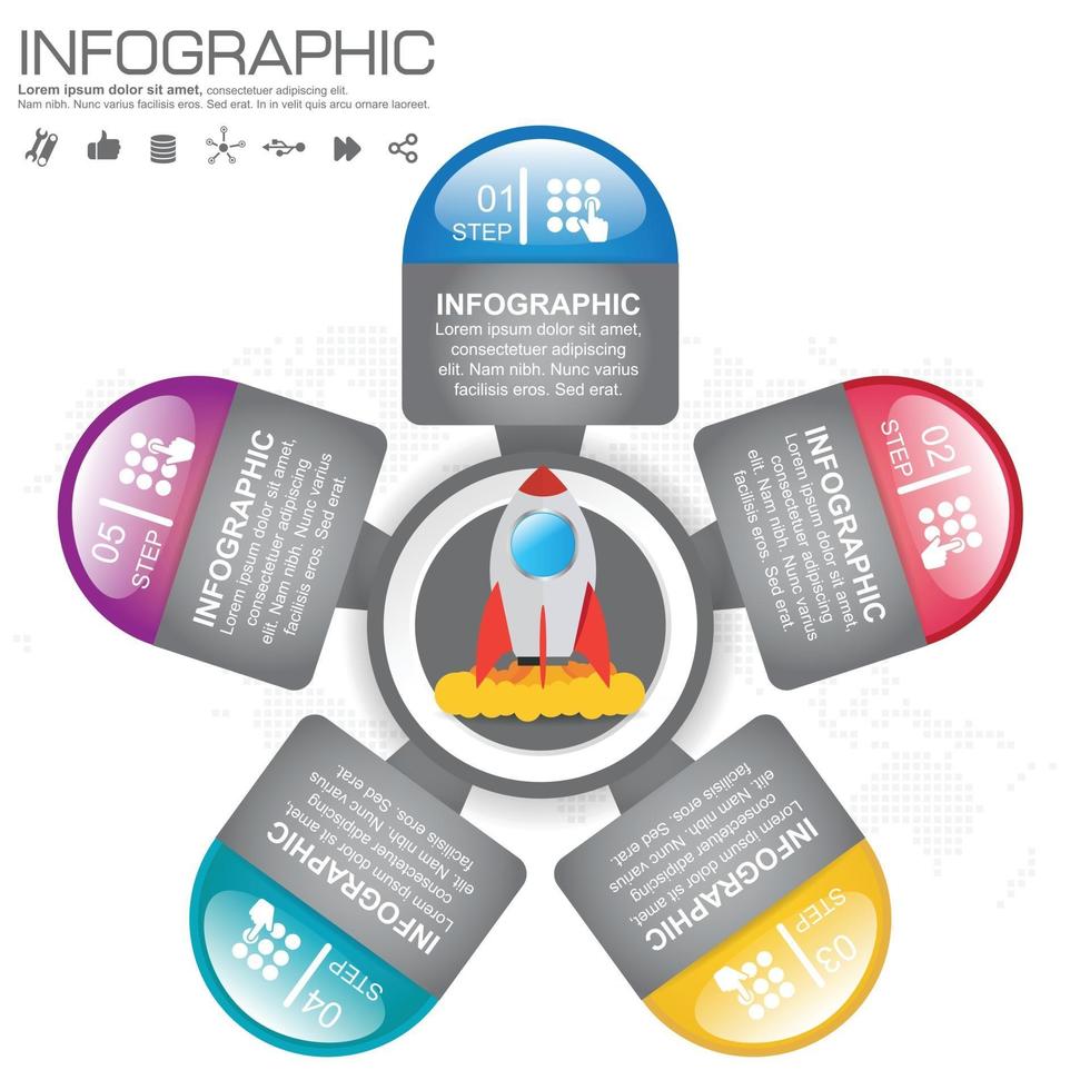 apresentação modelo de infográfico de negócios com 5 opções vetor