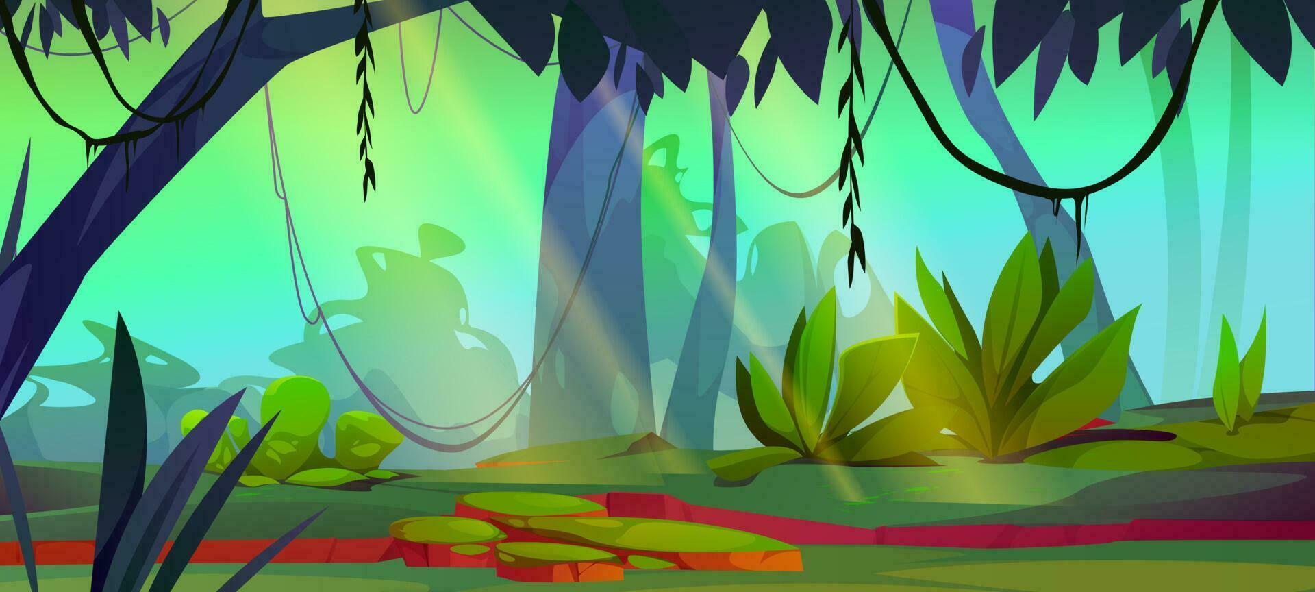tropical selva floresta desenho animado natureza panorama vetor