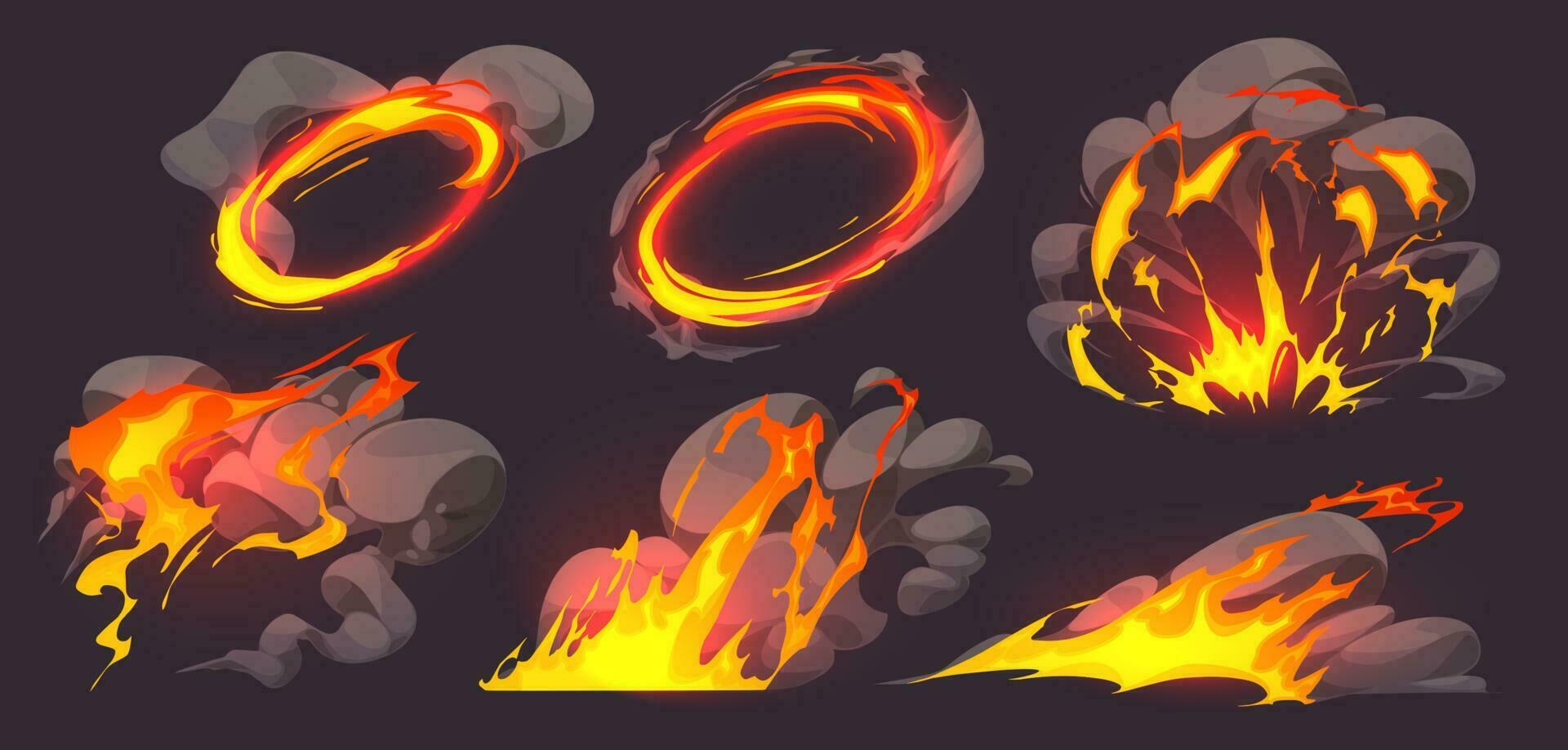 jogos efeito do fogo, chama animação com fumaça vetor