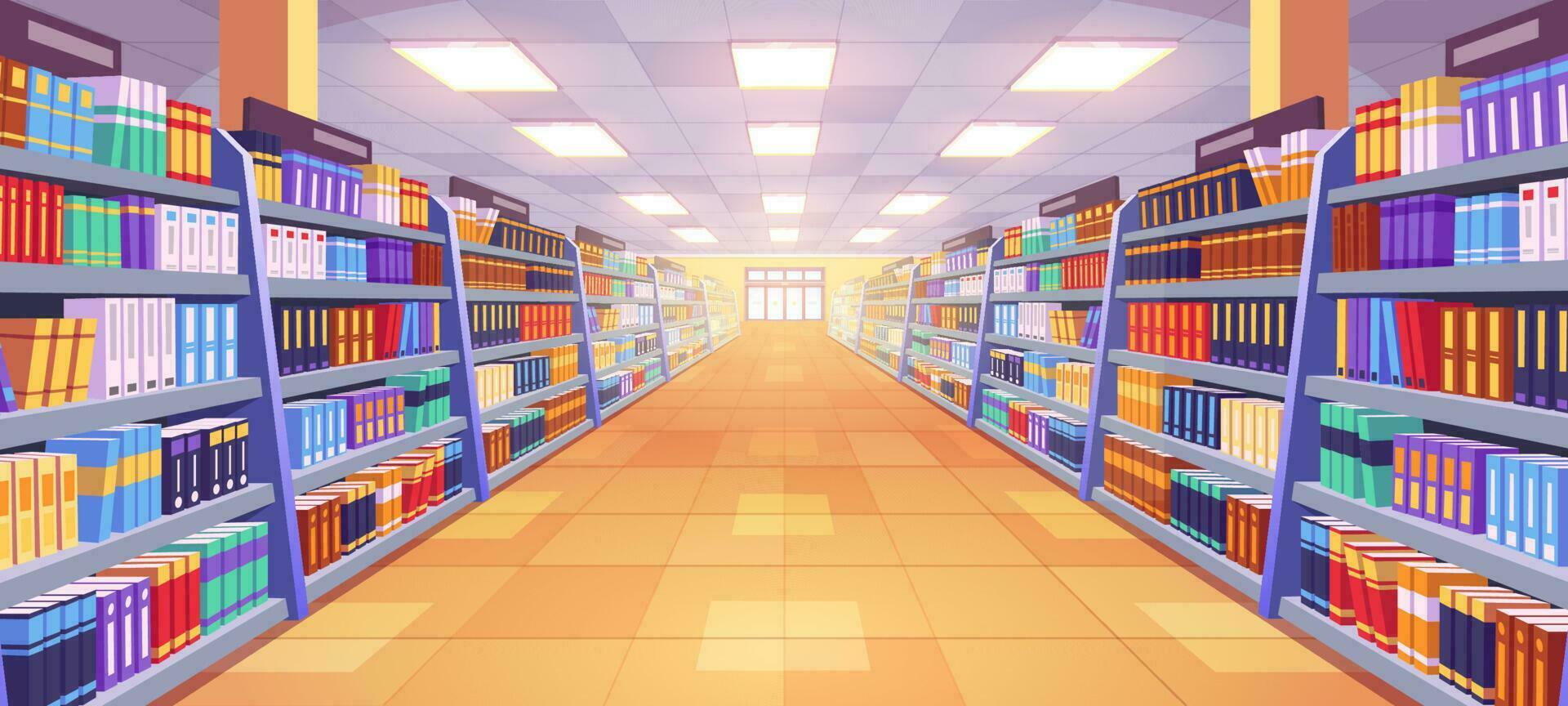 livraria corredor interior com estante ilustração vetor