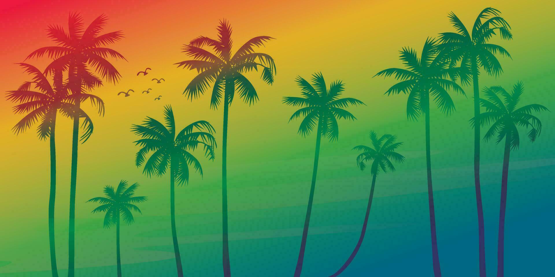 colorida Palma árvores com surrealista céu fundo vetor ilustração. verão viajando e festa às a de praia vívido cores conceito plano Projeto.