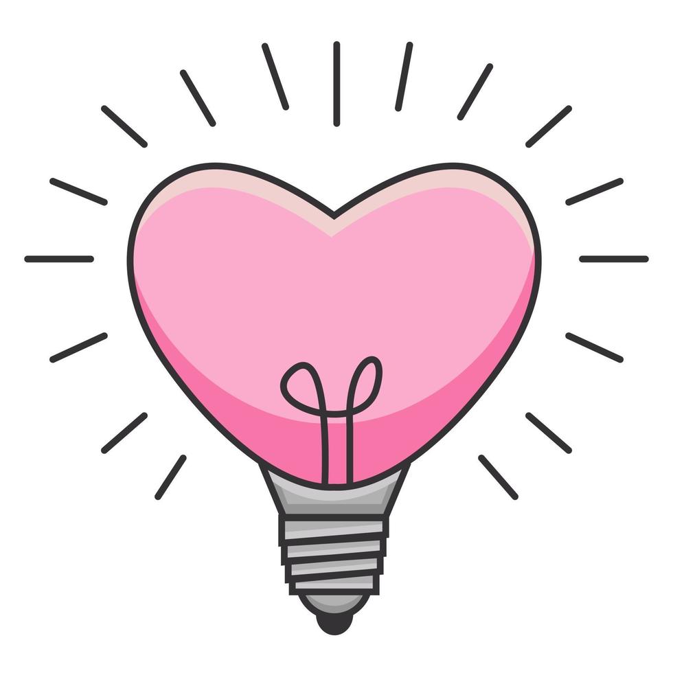 ilustração brilhante de lâmpada rosa em forma de coração vetor
