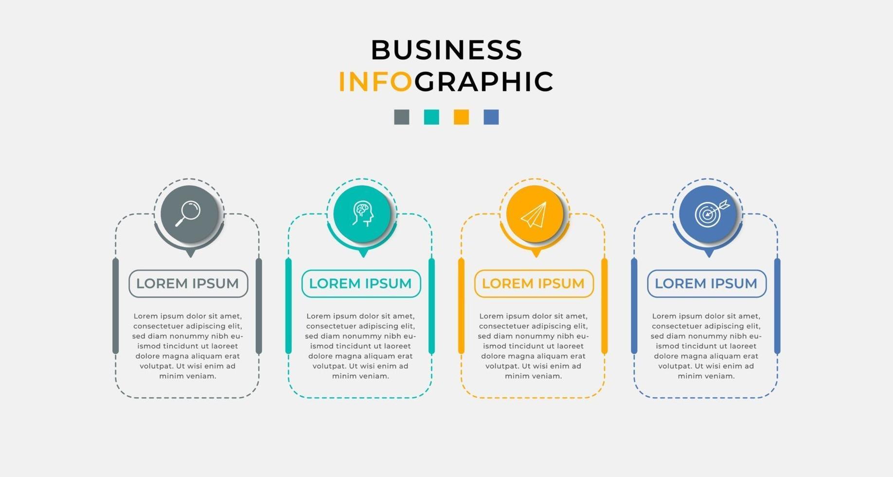 modelo de negócio de design de infográfico de vetor com ícones e 4 opções ou etapas