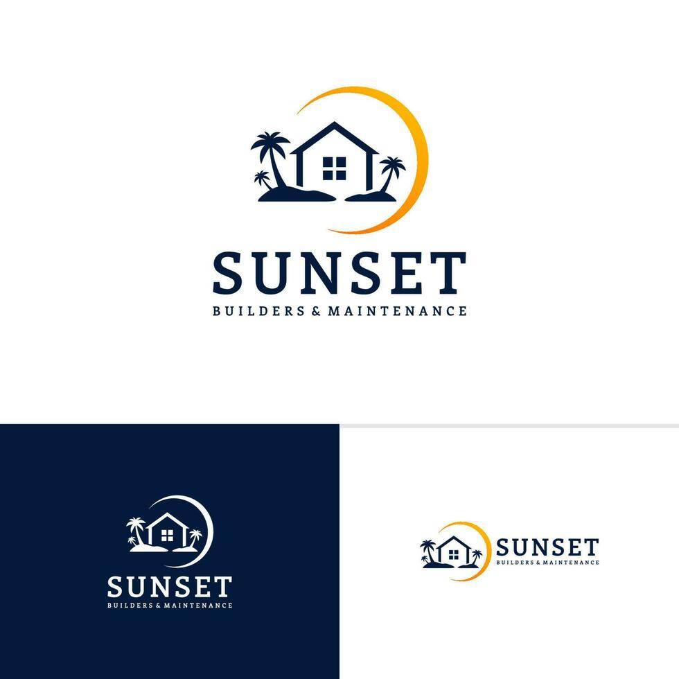 casa em a de praia logotipo modelo, criativo casa logotipo Projeto vetor, Sol logotipo conceitos vetor