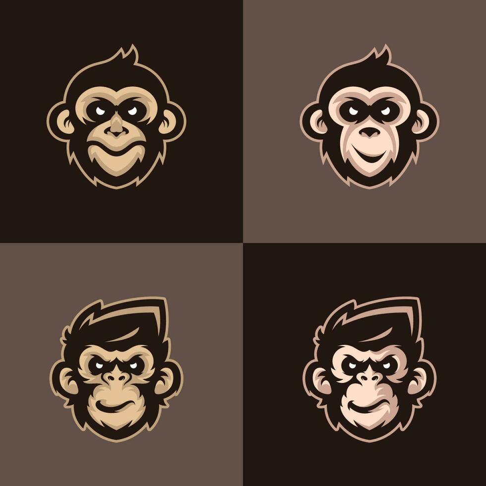 conjunto do cabeça macaco mascote logotipo modelo vetor. criativo macaco logotipo vetor