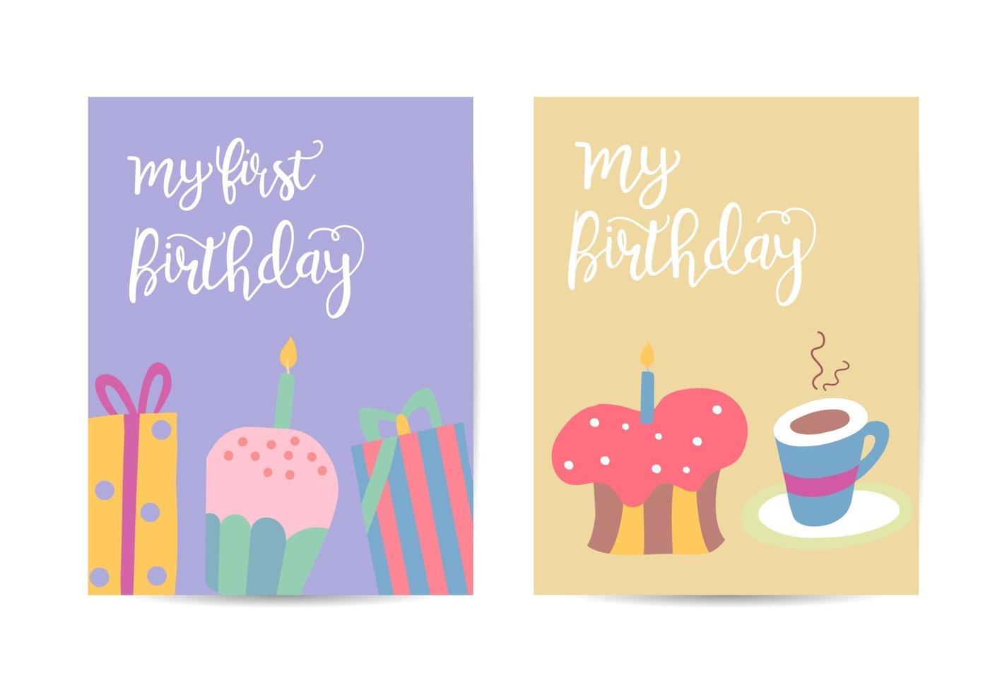 cartão de feliz aniversário com bolos e velas de aniversário vetor