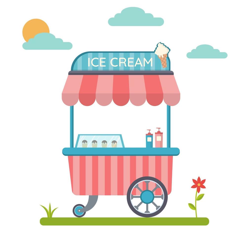 carrinho com carrinho de sorvete e quiosque de sorvete doce vetor