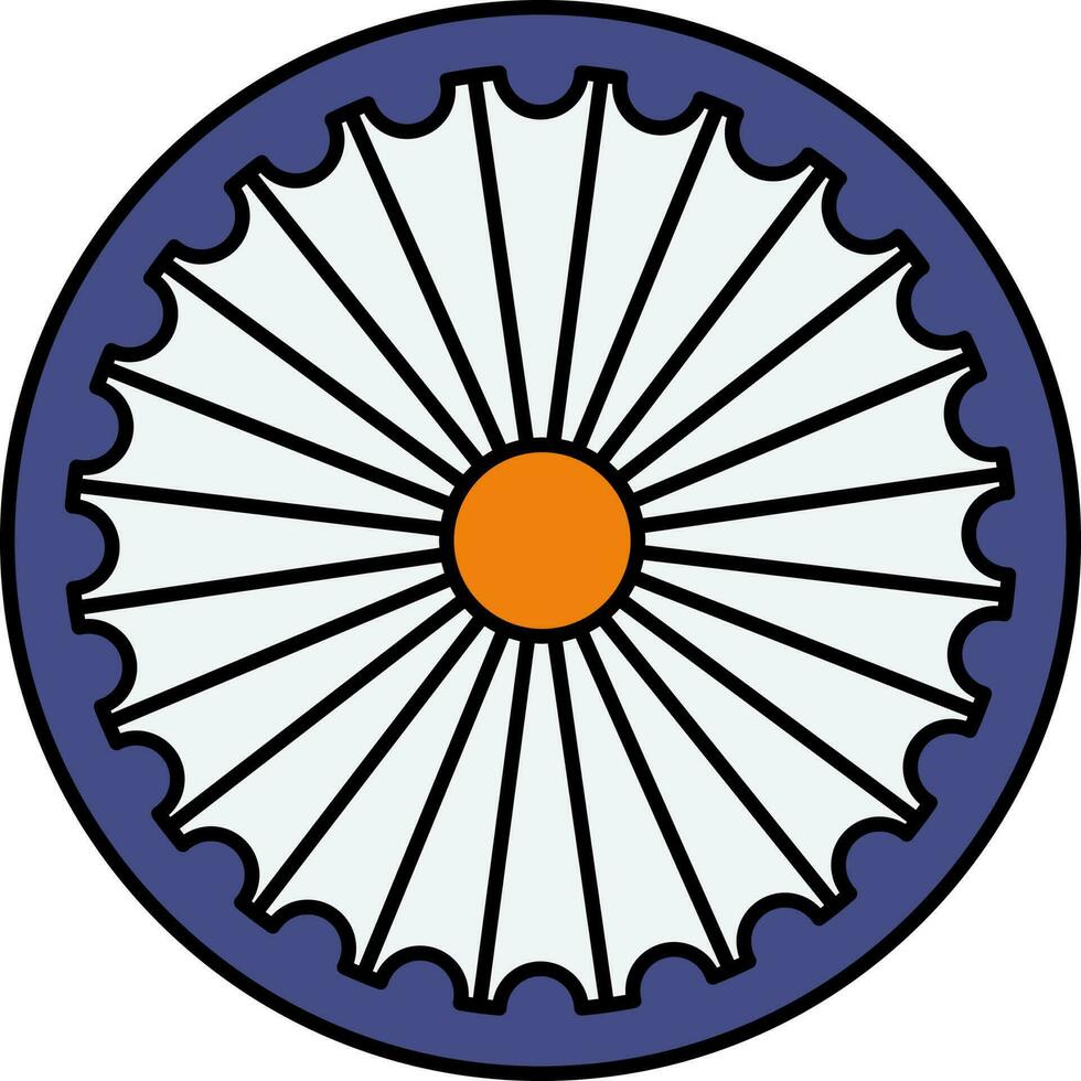 ashoka roda chakra ícone dentro azul e laranja cor. vetor