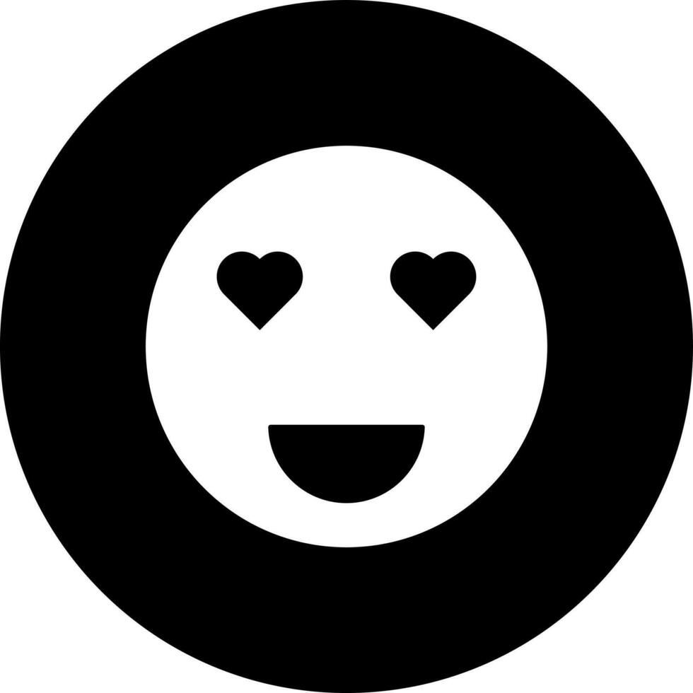 Preto e branco coração olhos face emoji personagem ícone dentro plano estilo. vetor