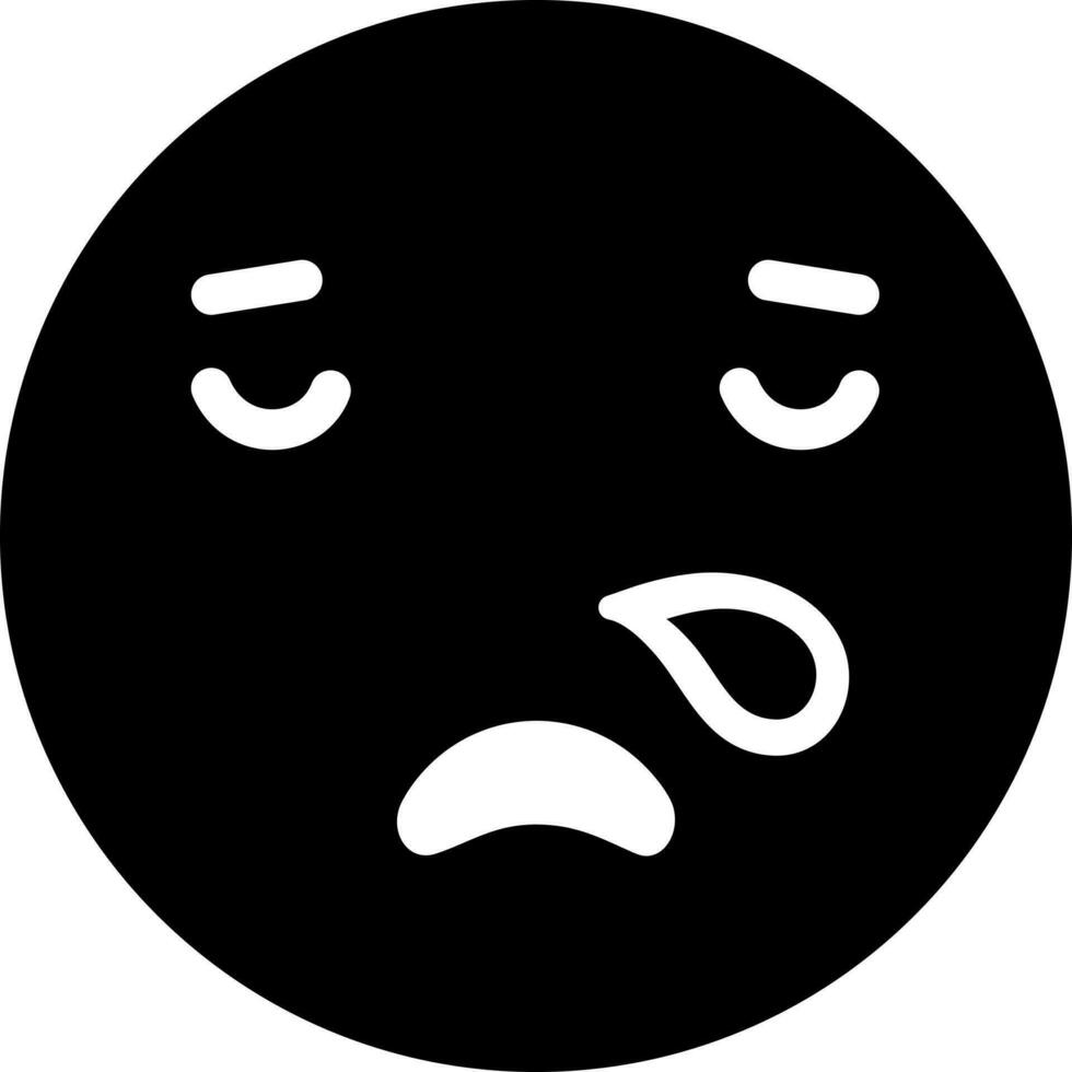 Preto e branco sonolento face emoji ícone dentro plano estilo. vetor