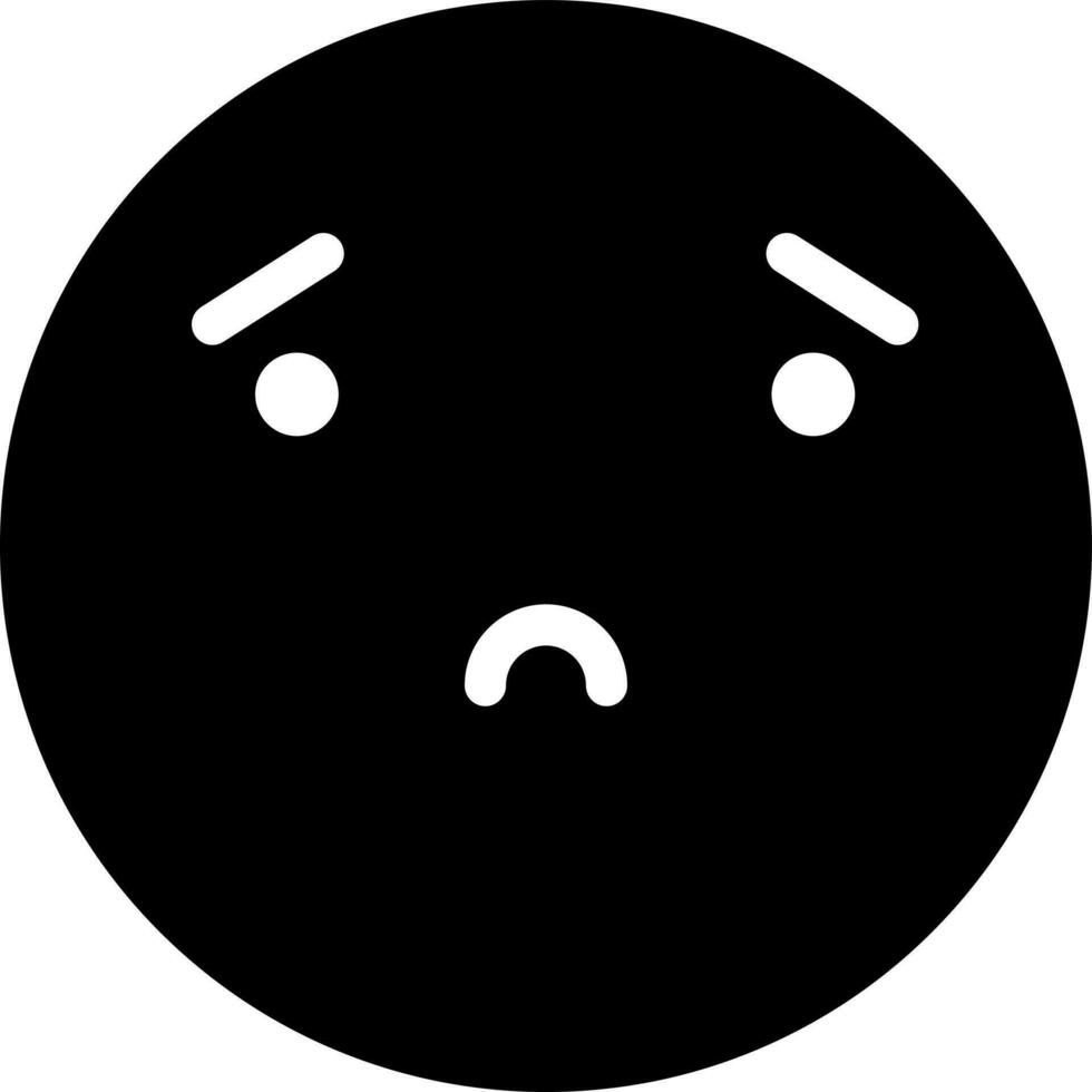 Preto e branco triste emoticon face ícone dentro plano estilo. vetor