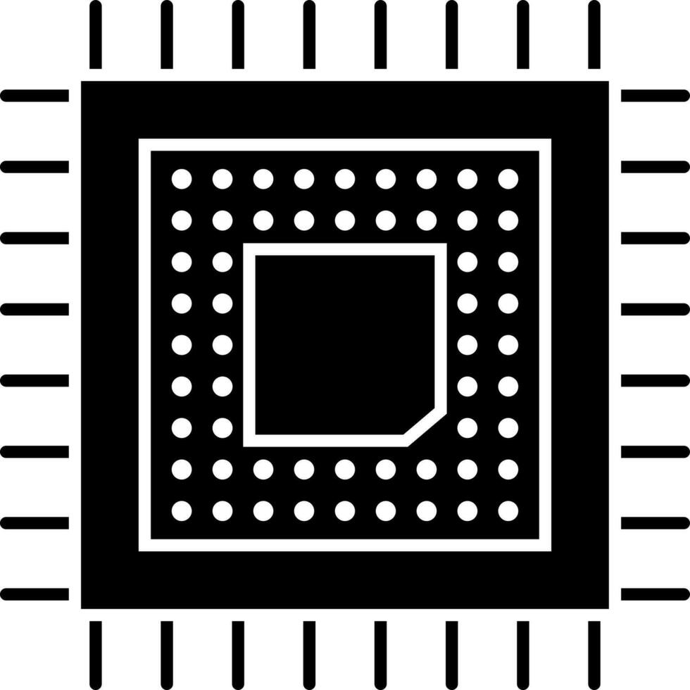 Preto e branco CPU ícone dentro plano estilo. vetor