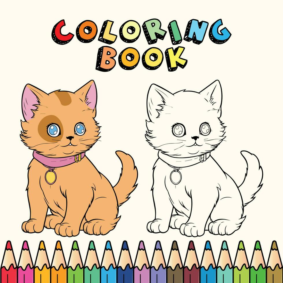 uma coloração livro com uma gato sentado em a topo do isto vetor