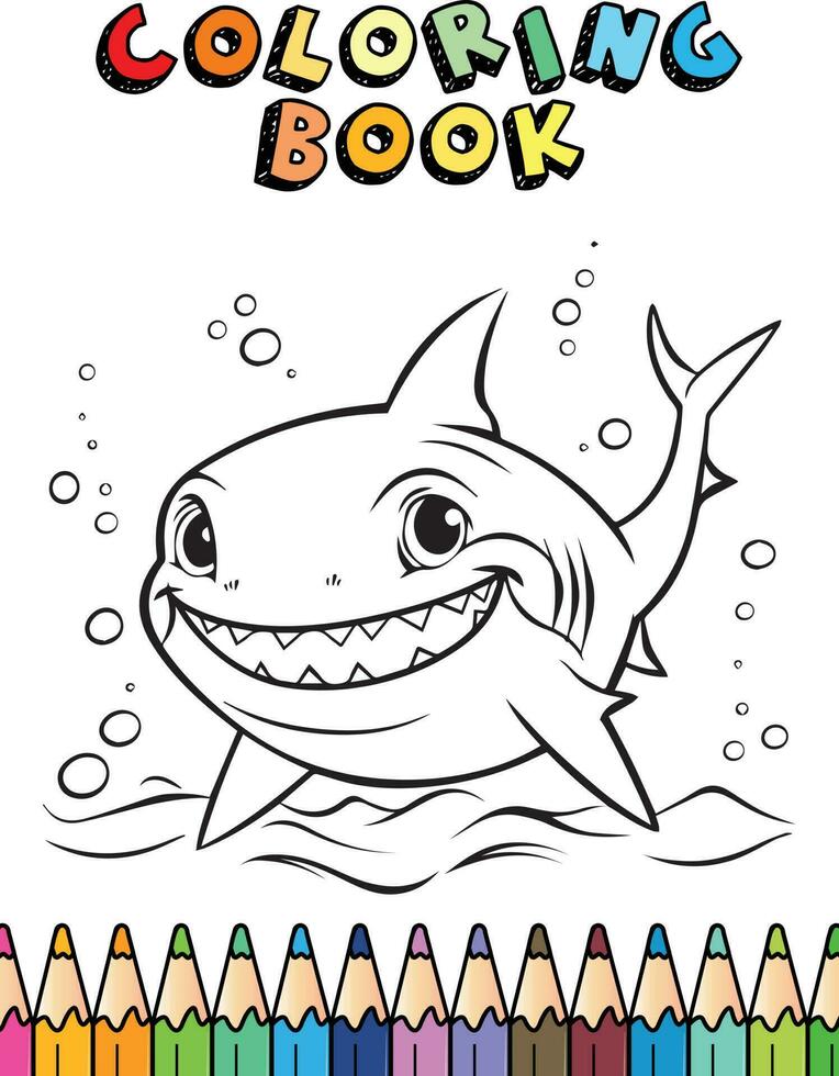 fofa Tubarão coloração livro para crianças vetor