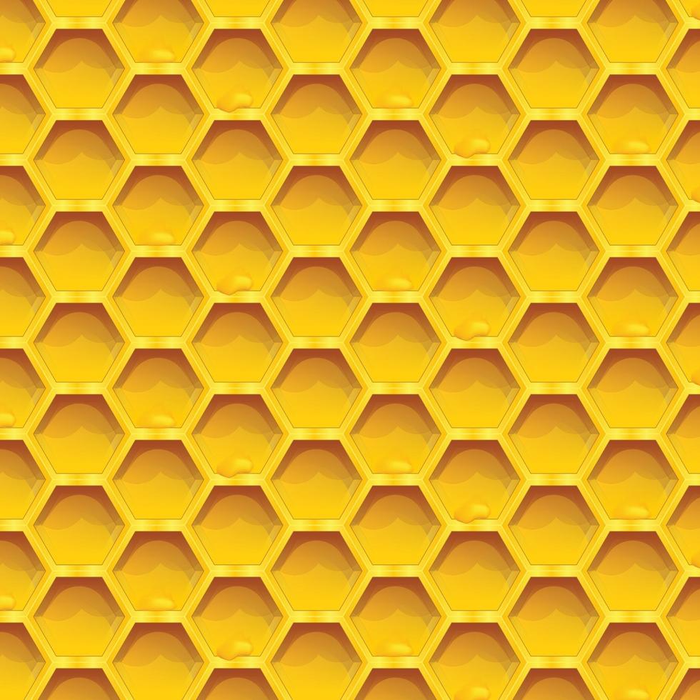 favo de mel colorido sem costura padrão favos de mel com gotas de mel dentro do fundo dourado vetor