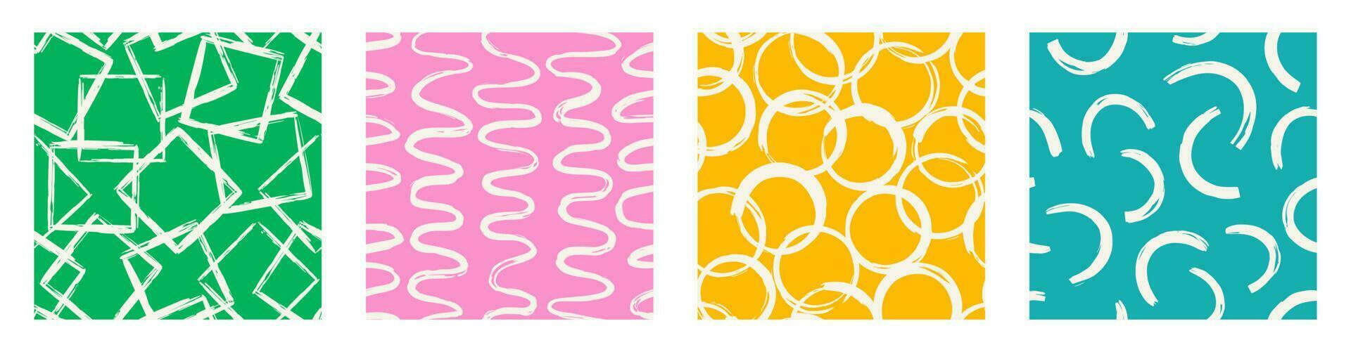 conjunto de padrão imprimível contemporâneo estético com formas de traçado de pincel de linha elegante mínima abstrata e linha em cores vibrantes. vetor