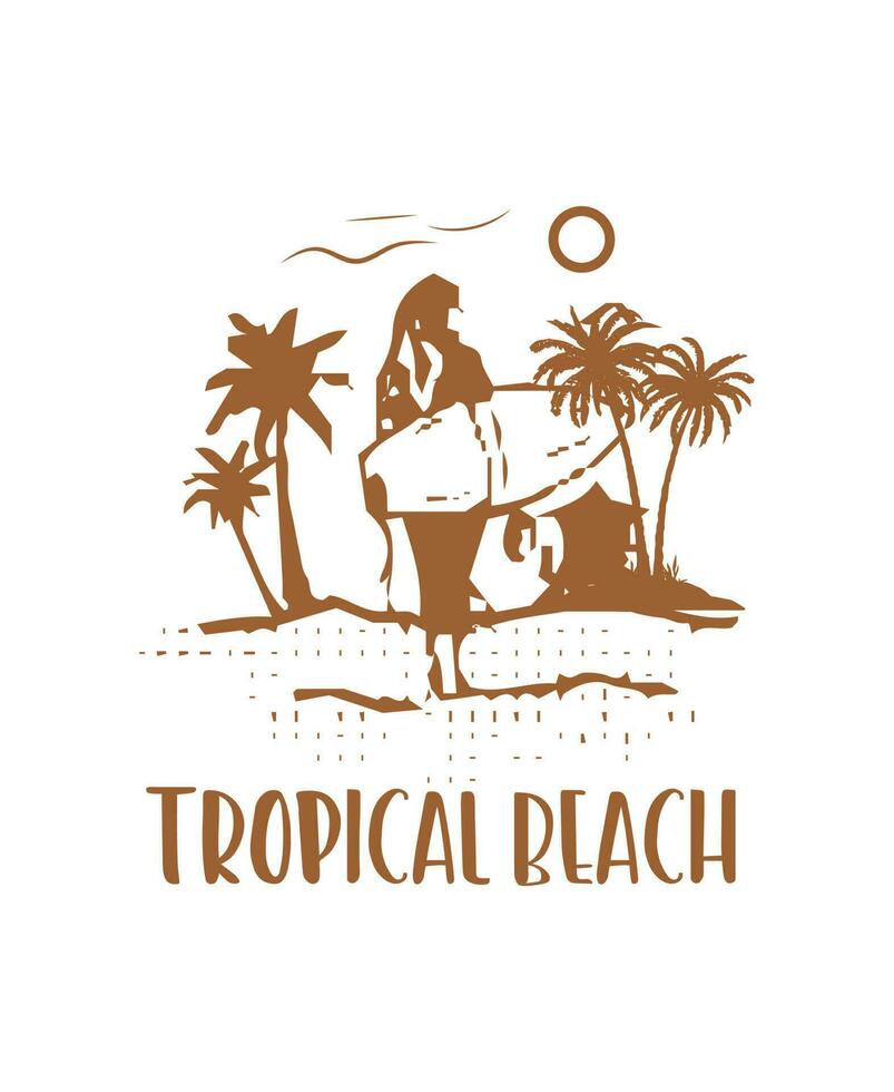 design de camiseta de praia tropical. vetor