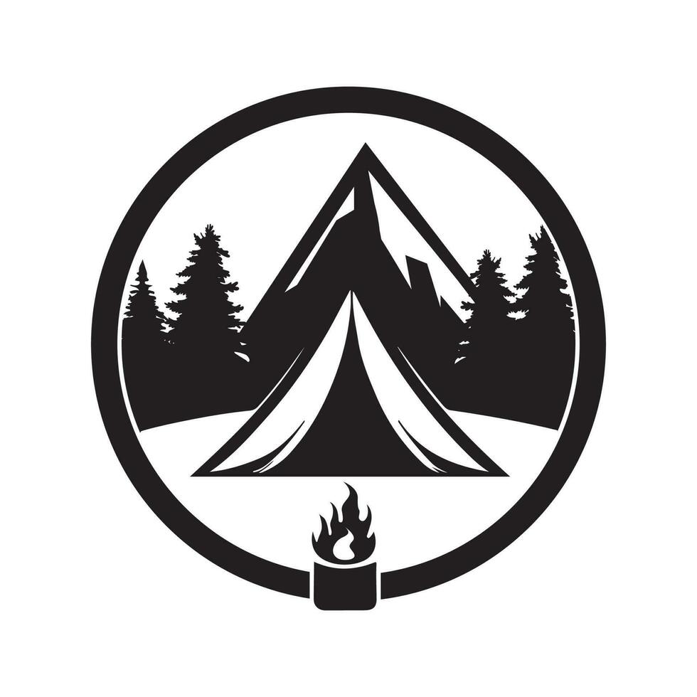 Preto e branco acampamento logotipo Projeto vetor