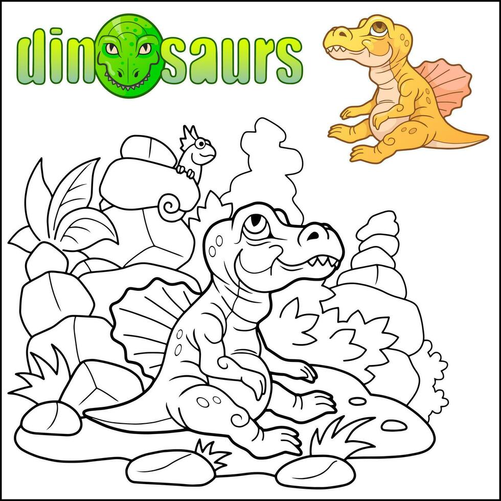 fofa pequeno espinossauro dinossauro, coloração livro vetor