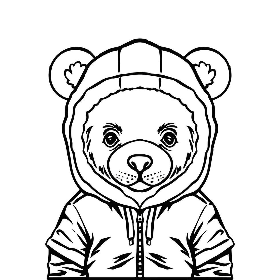 Preto e branco desenho animado ilustração do Urso mascote personagem para coloração livro vetor