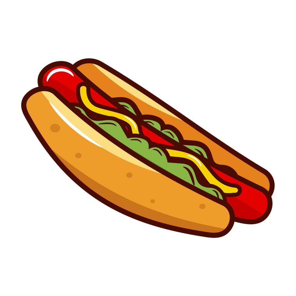 quente cachorro com mostarda e ketchup. velozes Comida. vetor ilustração para Comida e bebida Projeto elemento e conceito